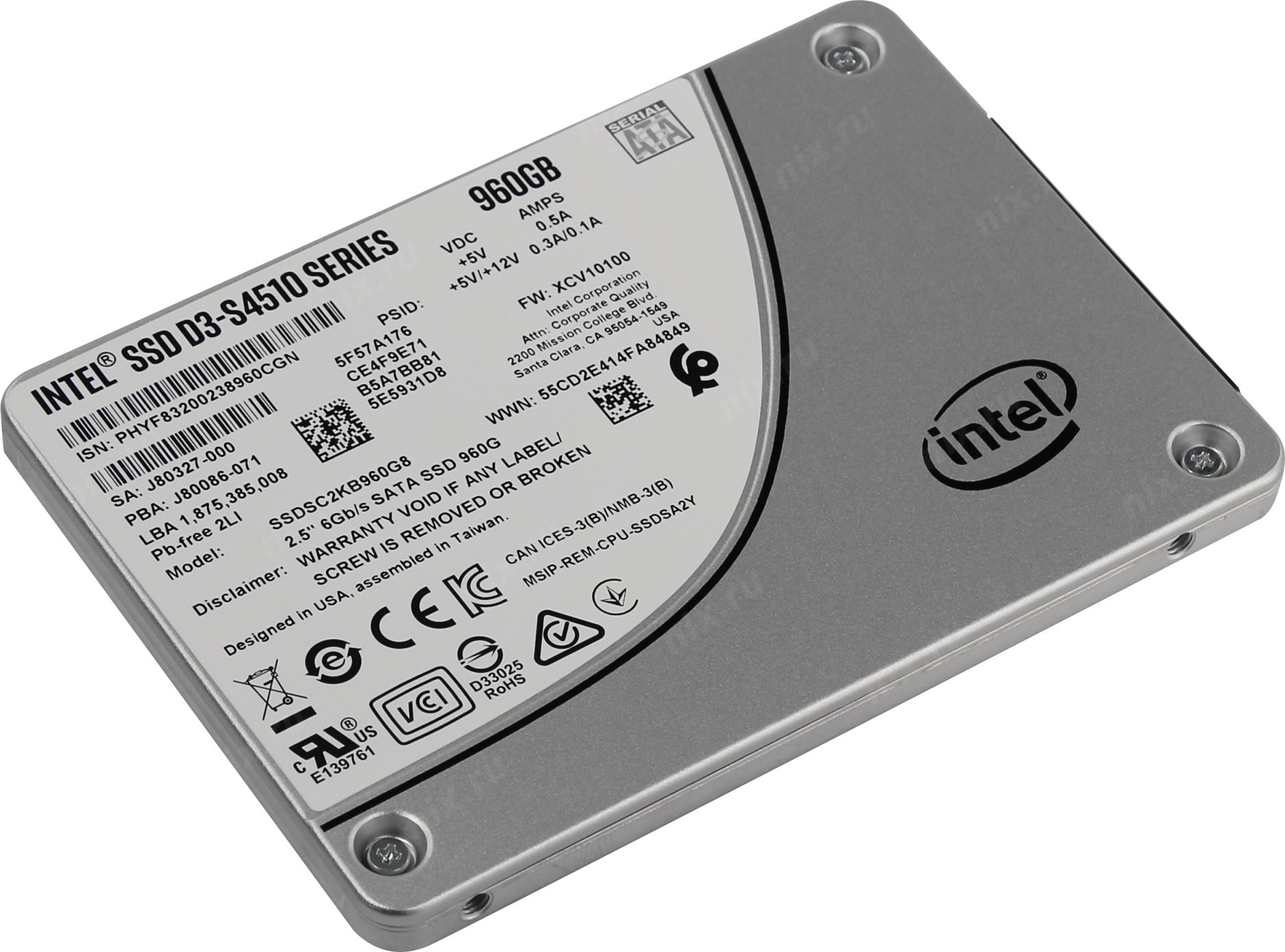  SSD 960Gb Intel D3-S4510 (SSDSC2KB960G801) (SATA-6Gb/s, 2.5", 560/510Mb/s)