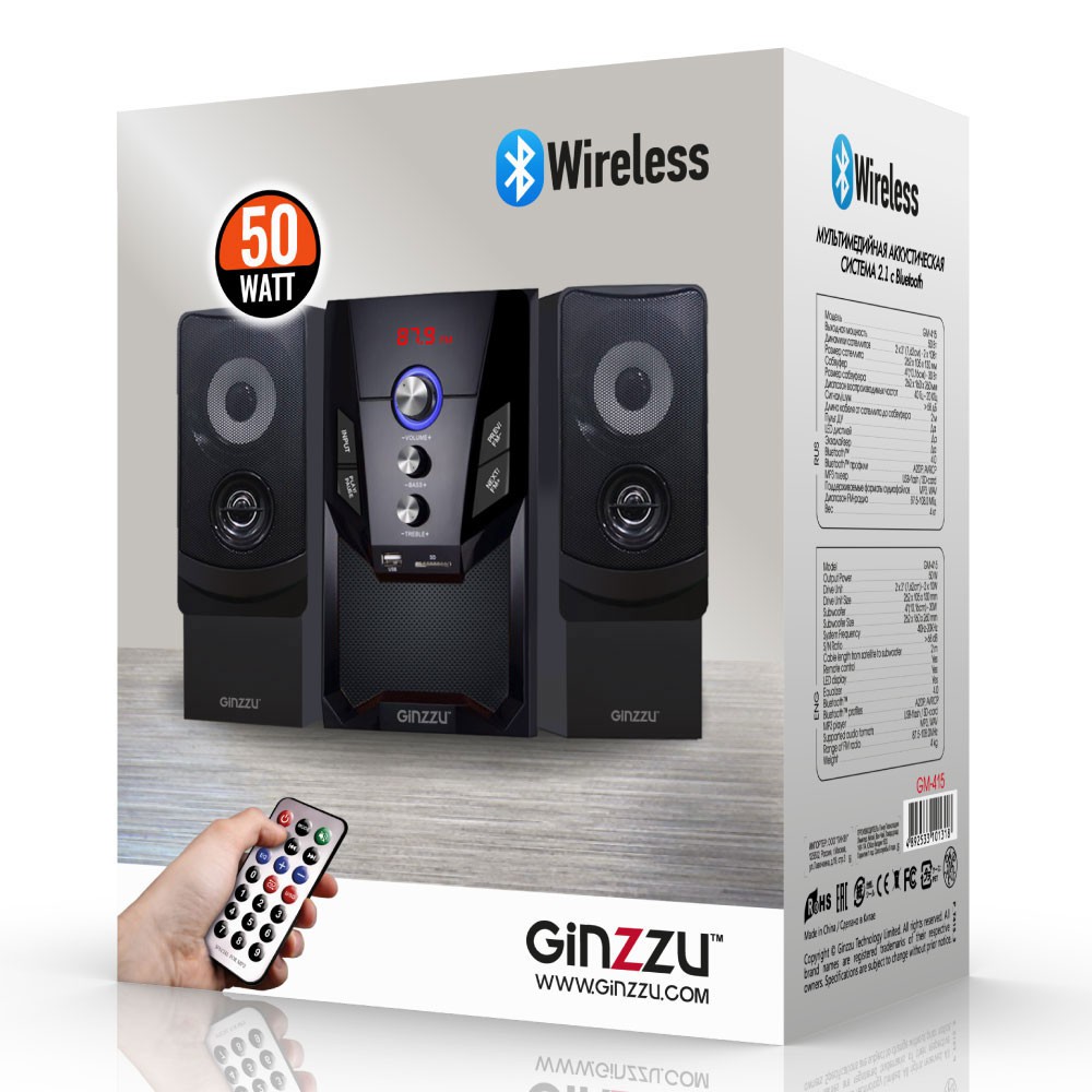   GINZZU GM-415 (2.1, 50W, Bluetooth, USB, SD, FM, )