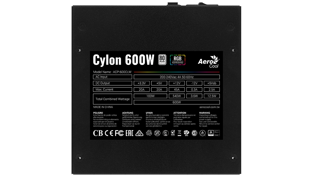   600W Aerocool Cylon 600W (ACPW-CL60AEC.11)
