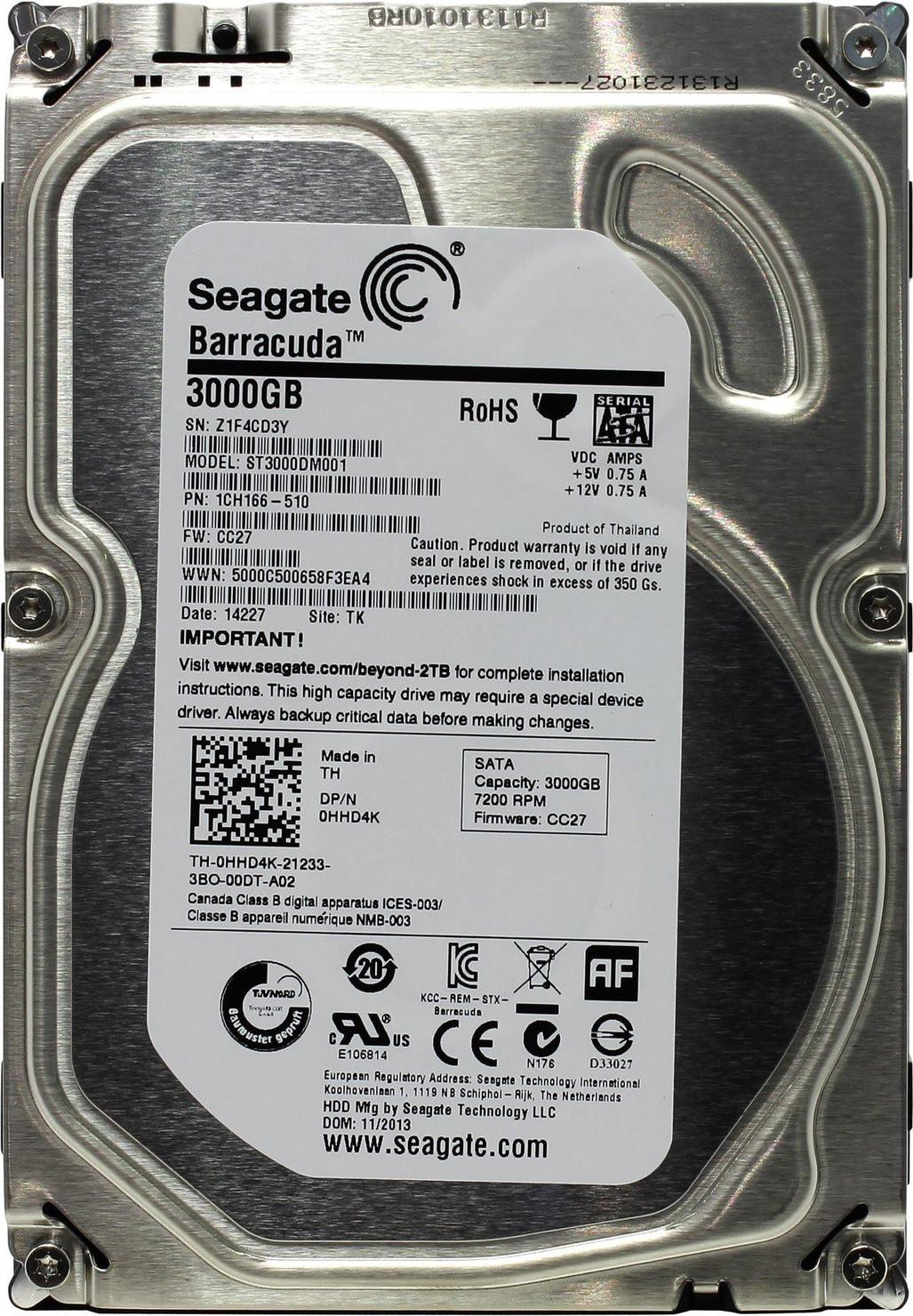 Жесткий диск 3Tb Seagate Barracuda 7200.14 (ST3000DM001) (3.5", SATAIII, 7200rpm, 64Mb)