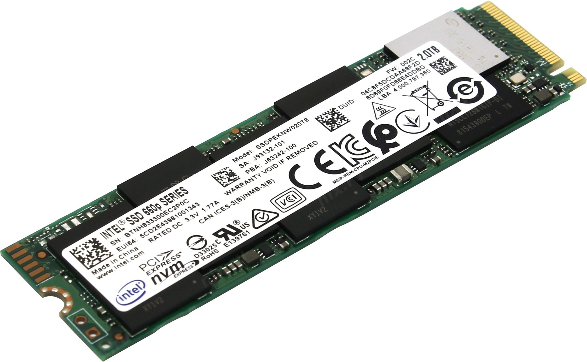 Жесткий диск SSD 2Tb Intel 660p (SSDPEKNW020T801) (PCI-Express 3.0 x4, M.2, 1800/1800Mb/s)