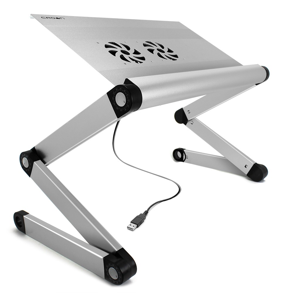 Подставка для ноутбука Crown CMLS-100 Silver (Столик для ноутбука, 21”, 2х70мм, питание от USB, алюминий)