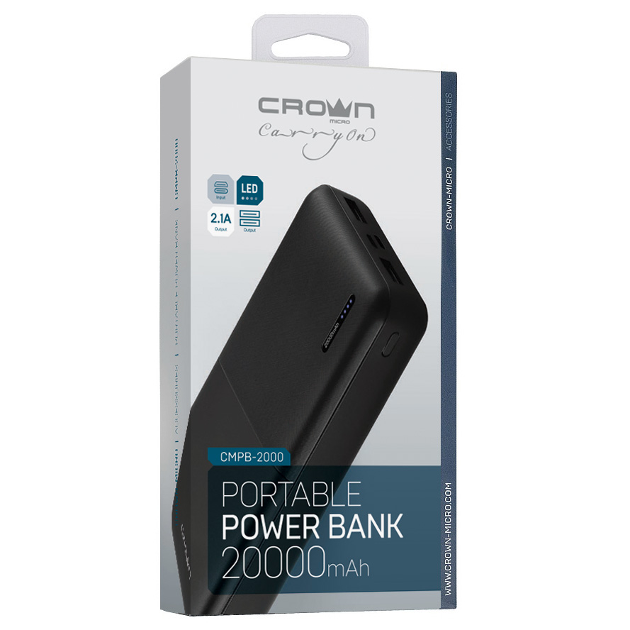 Портативное зарядное устройство Crown CMPB-2000 black