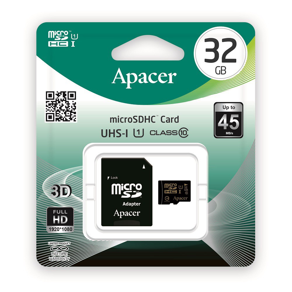 Карта памяти 32Gb Apacer microSDHC 32Gb (AP32GMCSH10U1-R) Class 10, UHS-I + SD adapter