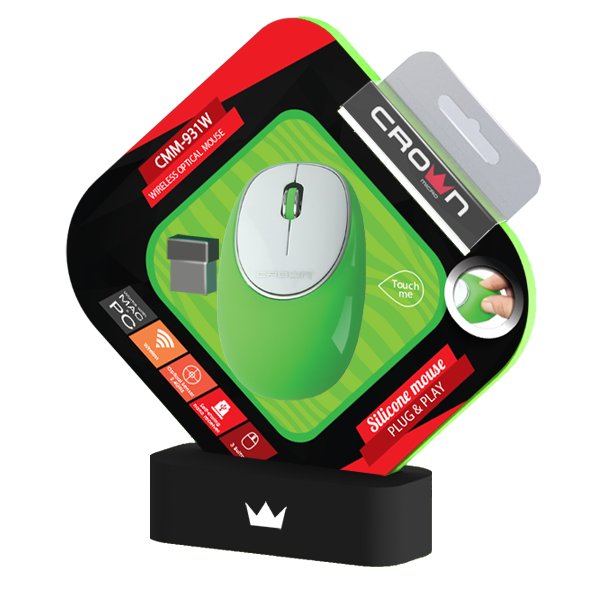 Мышь Crown Micro CMM-931W Green (1000dpi, 3 кнопки, Wireless, силиконовая)