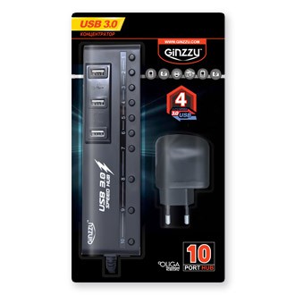Разветвитель USB GINZZU GR-380UAB USB 3.0/2,0 10 port + adapter