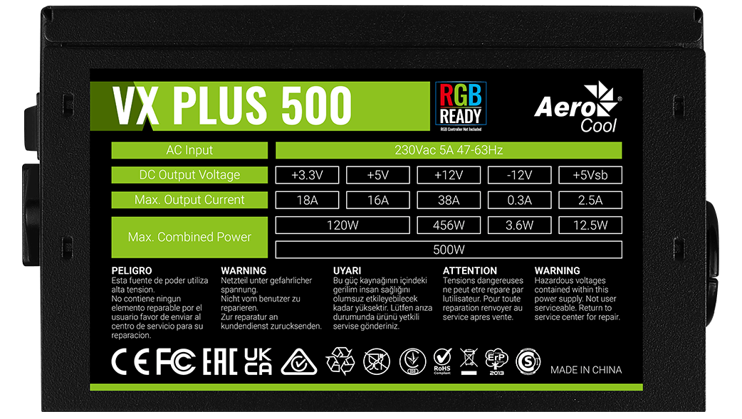 Блок питания 500W Aerocool VX-500 PLUS RGB