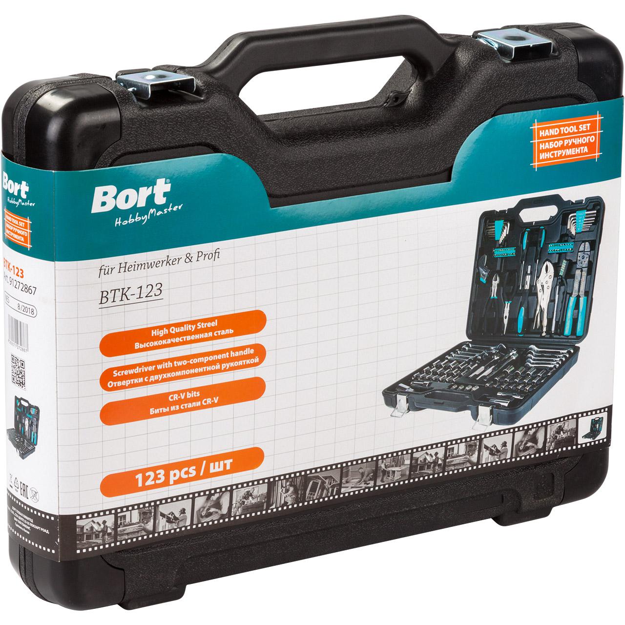 Набор инструментов Bort BTK-123 (91272867) (универсальный набор, 1/4", 3/8", 123 предмета)