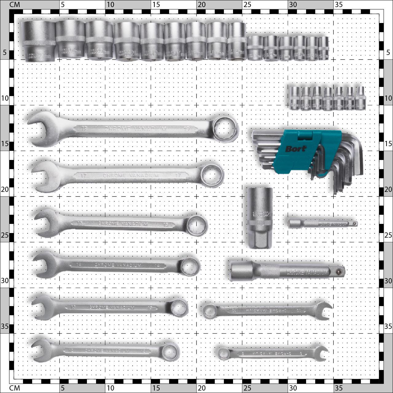 Набор инструментов Bort BTK-89U (93412895) (универсальный набор, 1/4", 1/2", 89 предметов)
