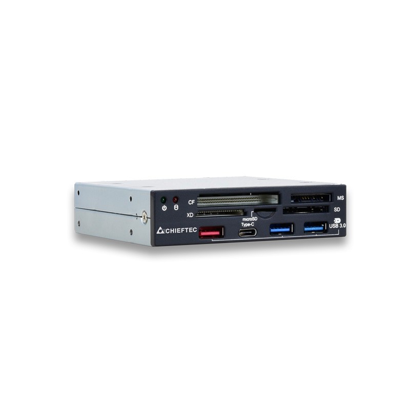 Картридер Chieftec CRD-901H (Внутренний, 3.5", 1xUSB3.0 Type-C, 2xUSB3.0 Type-А, 1x порт с функцией быстрой зарядки, CF, MS, XD, MicroSD, SD)