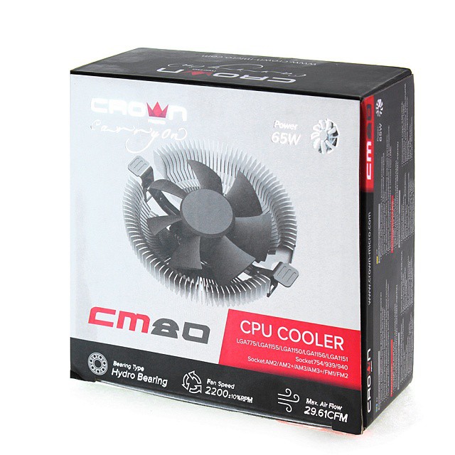 Вентилятор Crown Micro CM-80 TDP (2200об/мин, 29.61 CFM, 22 дБ, 65W, 3 pin, Low profile) (SocLGA775|LGA1155|LGA1150|LGA1156|LGA1151 754|939|940|AM2|AM2+|AM3|AM3+|FM1|FM2)