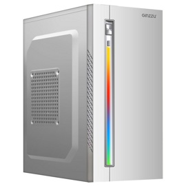 Корпус Ginzzu D380 White, RGB, 2*USB 2.0, белый, mATX