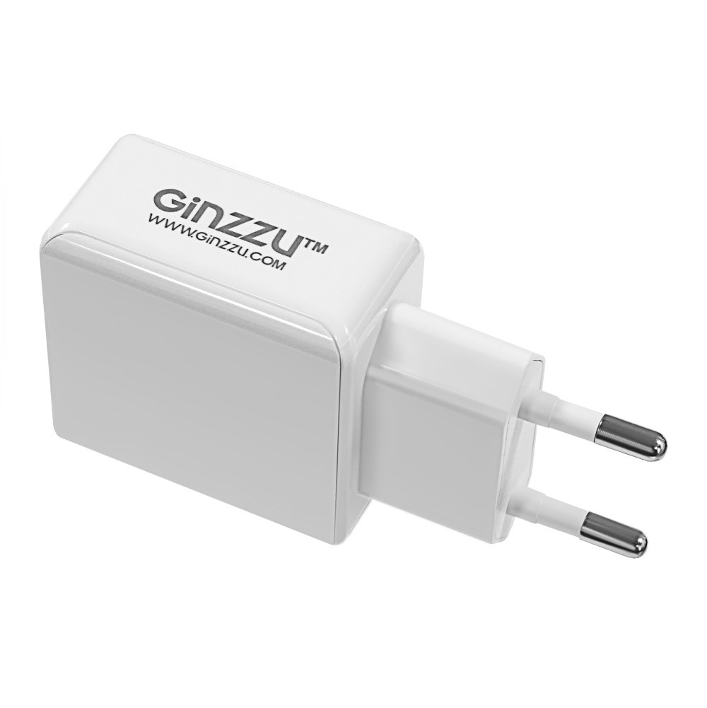 Зарядное устройство GINZZU GA-3313UW Белый 5В/3.1A, 2xUSB + кабель 8pin APPLE, для мобильных устройств