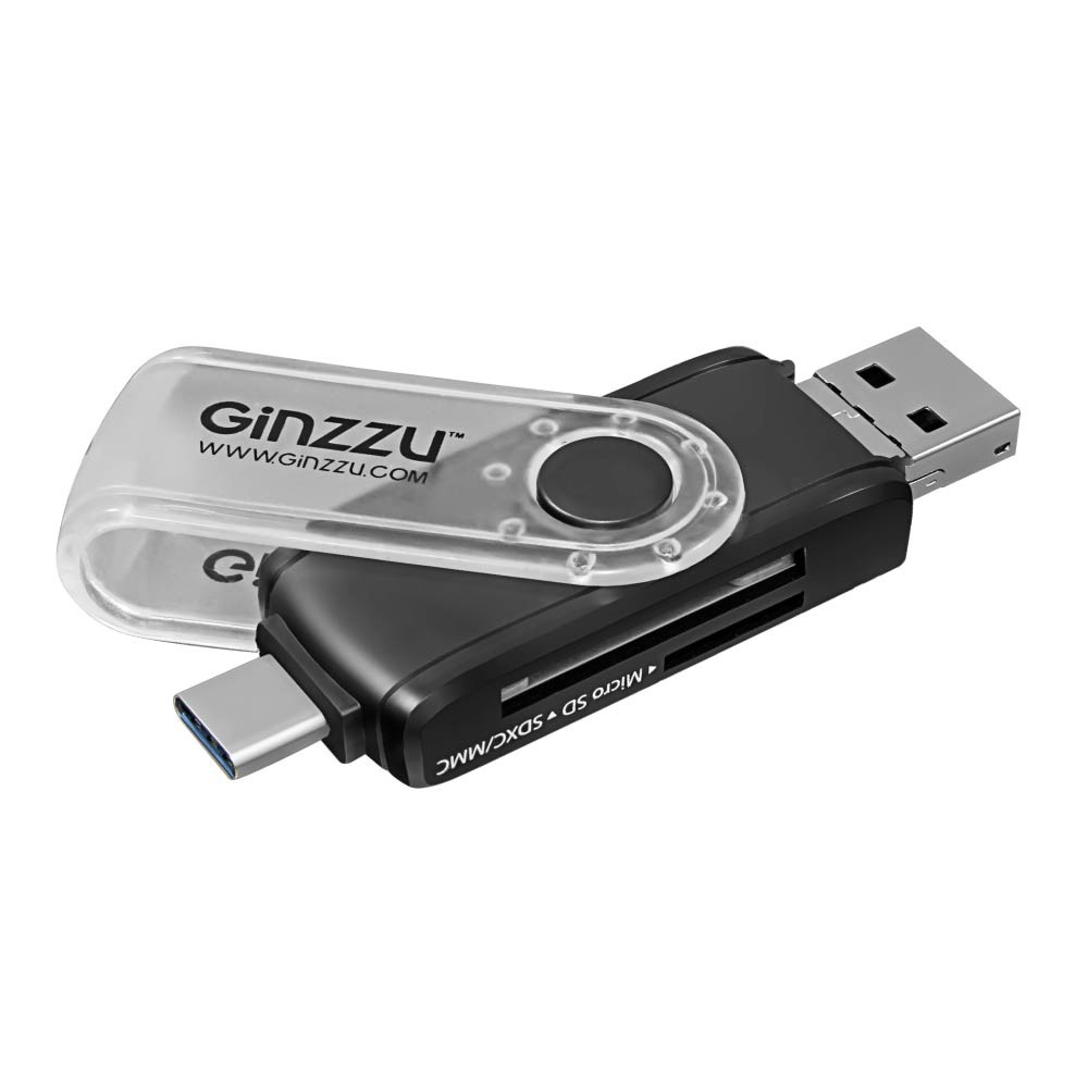 Картридер GINZZU GR-325B OTG TYPE C/microUSB/USB2.0 SD/microSD