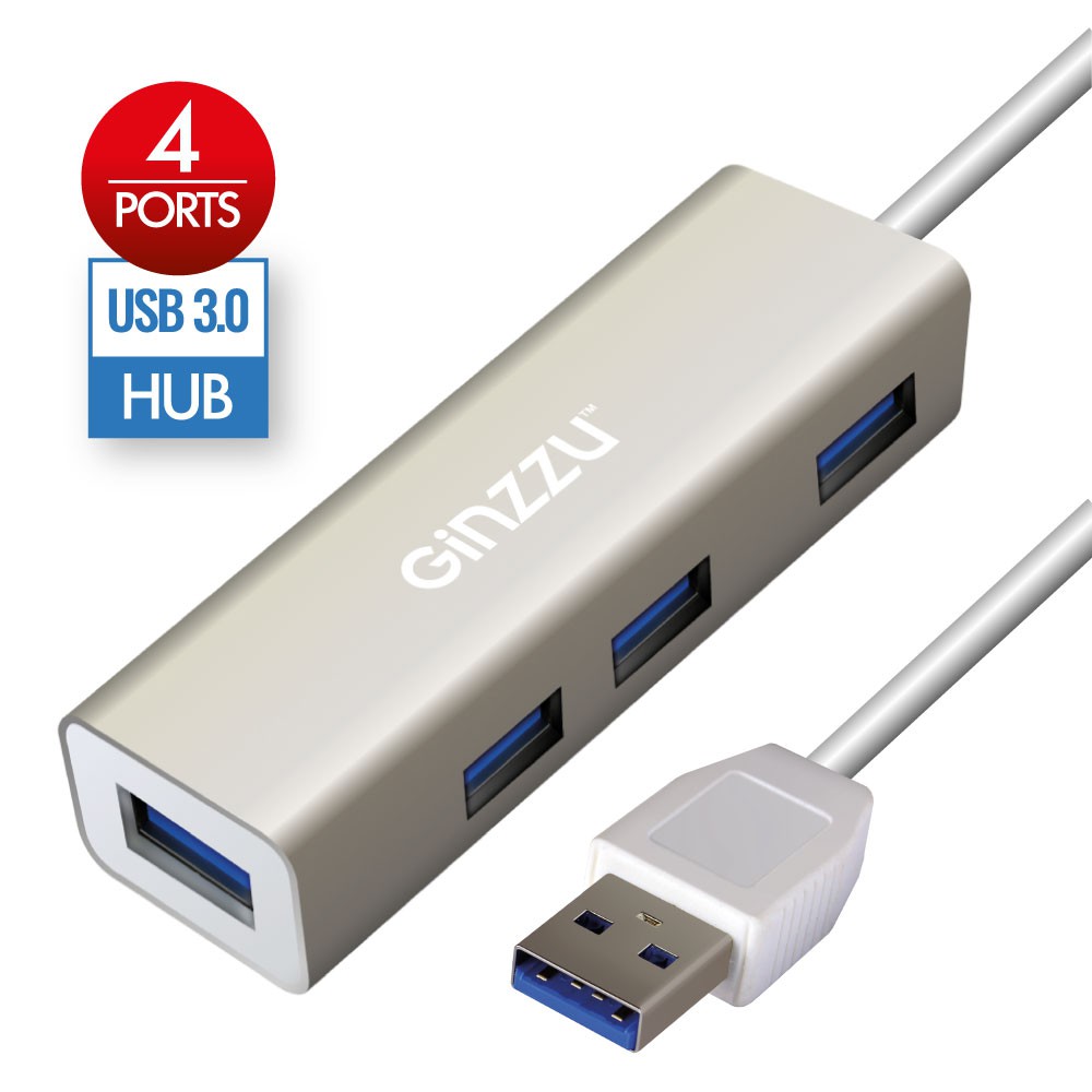 Разветвитель USB GINZZU GR-517UB (4х USB3.0, 20см кабель, метал.корпус)
