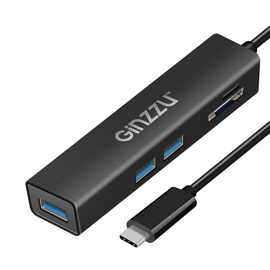 Картридер GINZZU GR-566UB Black (USB Type-C, SD/microSD+3xUSB3.0, металл)