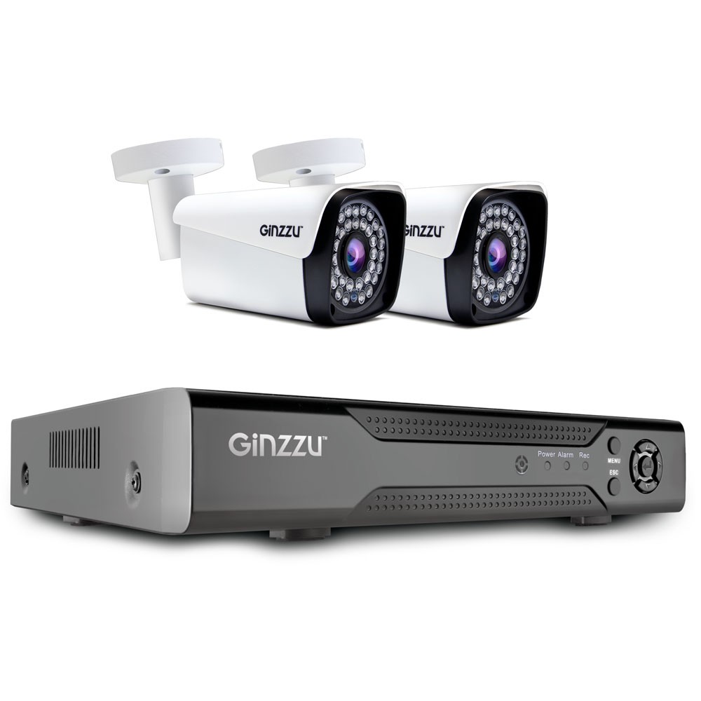 Комплект видеонаблюдения GINZZU HK-421N (4ch(8ch to IP), 1080N, HDMI, 2улич кам 2Mp, IR30м)