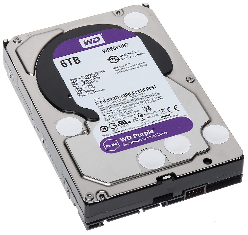 Жесткий диск 6Tb Western Digital WD60PURZ Purple (SATA-6Gb, 5400rpm, 64Мb)