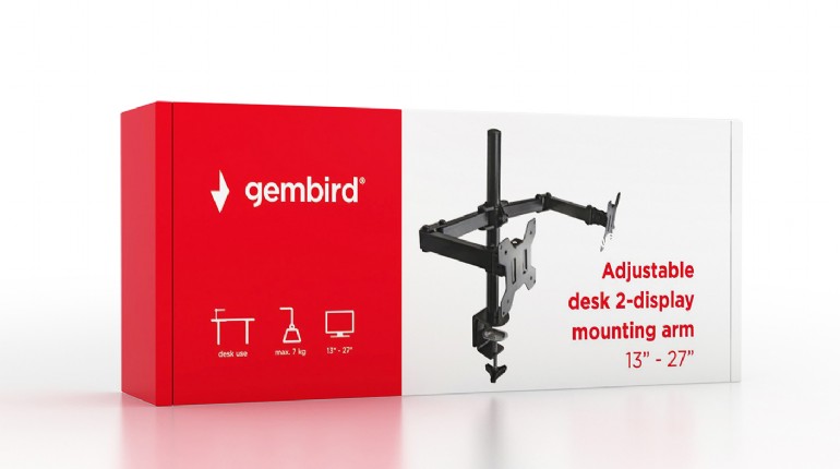 Настольный кронштейн Gembird MA-DF2-01 для двух LCD до 13-27"и до 7kg