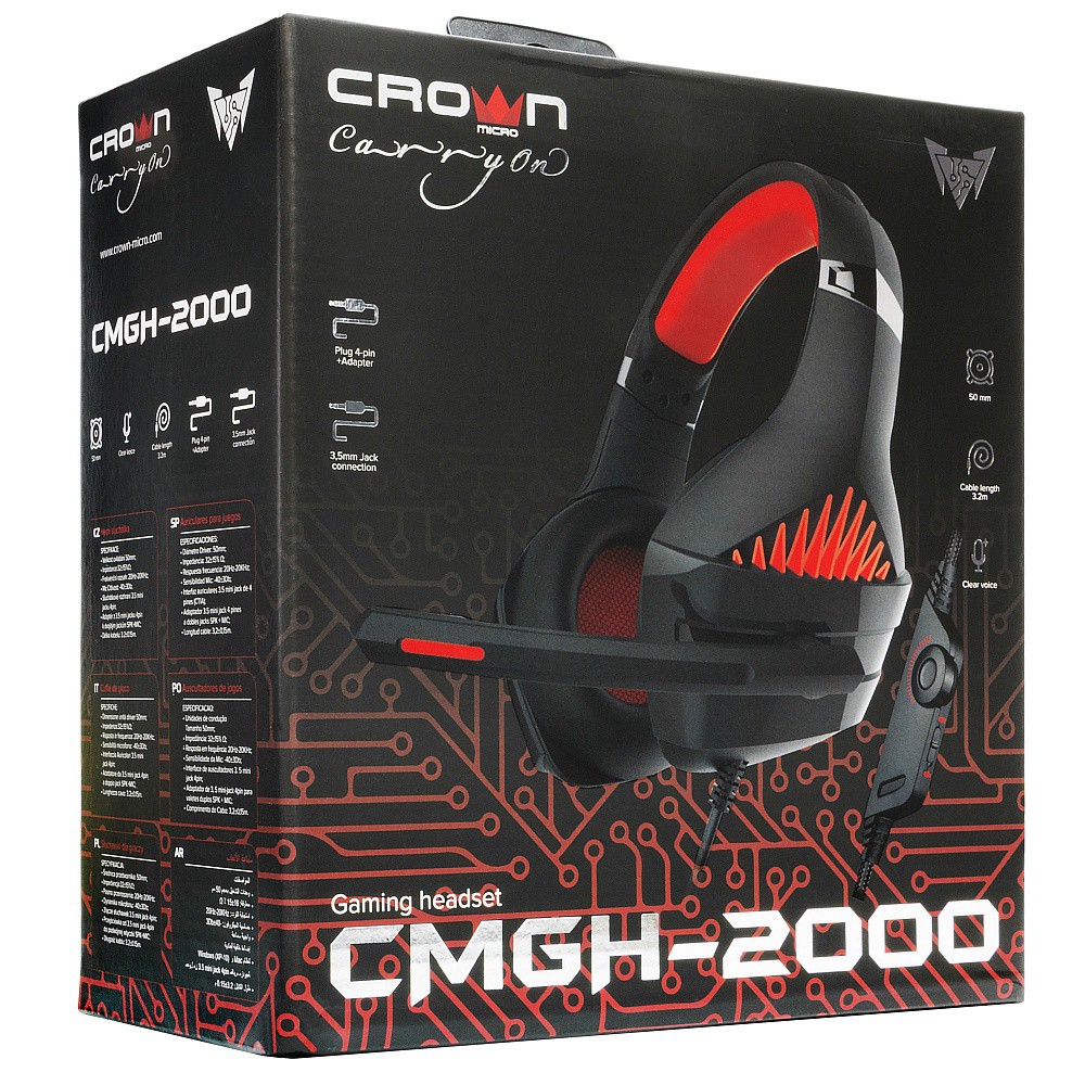 Наушники Crown CMGH-2000 Black/Red (накладные, закрытые, 20-20000Гц, 32 Ом)