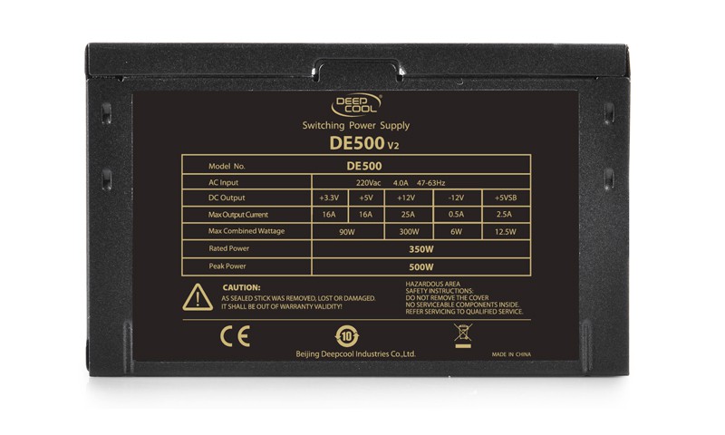 Блок питания 500W Deepcool DE500 V2 (DP-DE500US-PH) (120мм, 24+8pin, 1x6/8pin, 3xMolex, 4xSata)