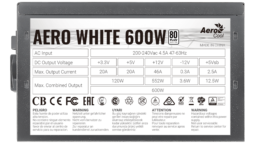 Блок питания 600W Aerocool Aero White 600W