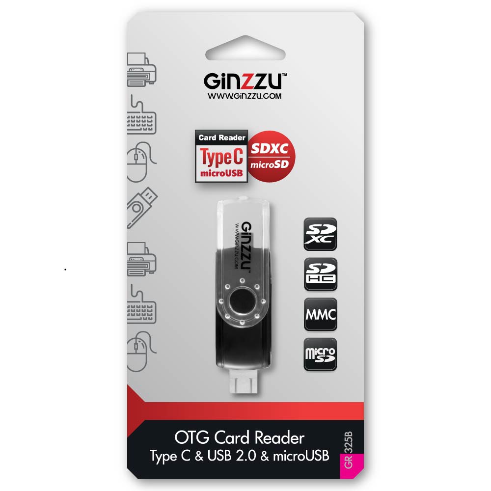  GINZZU GR-325B OTG TYPE C/microUSB/USB2.0 SD/microSD