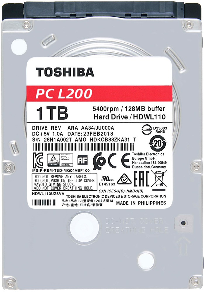  1Tb Toshiba L200 (HDWL110UZSVA) (SATA-6Gb/s, 5400rpm, 128Mb)