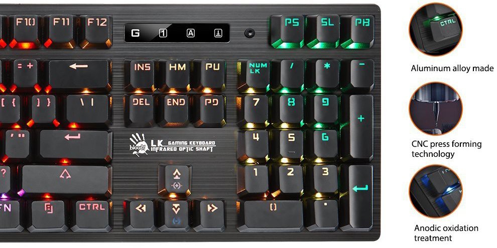 Клавиатура A4Tech Bloody B820R Black (Механическая, LK Optic Blue, подсветка, влагоустойчивсть, USB)
