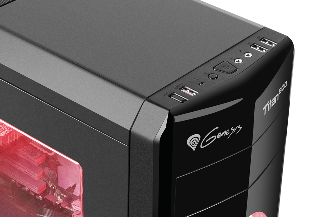  Genesis TITAN 800 (NPC-1128) Black (Miditower, ATX, USB3/0/USB2.0, 4xFan Red Led, w/o PSU, Window)