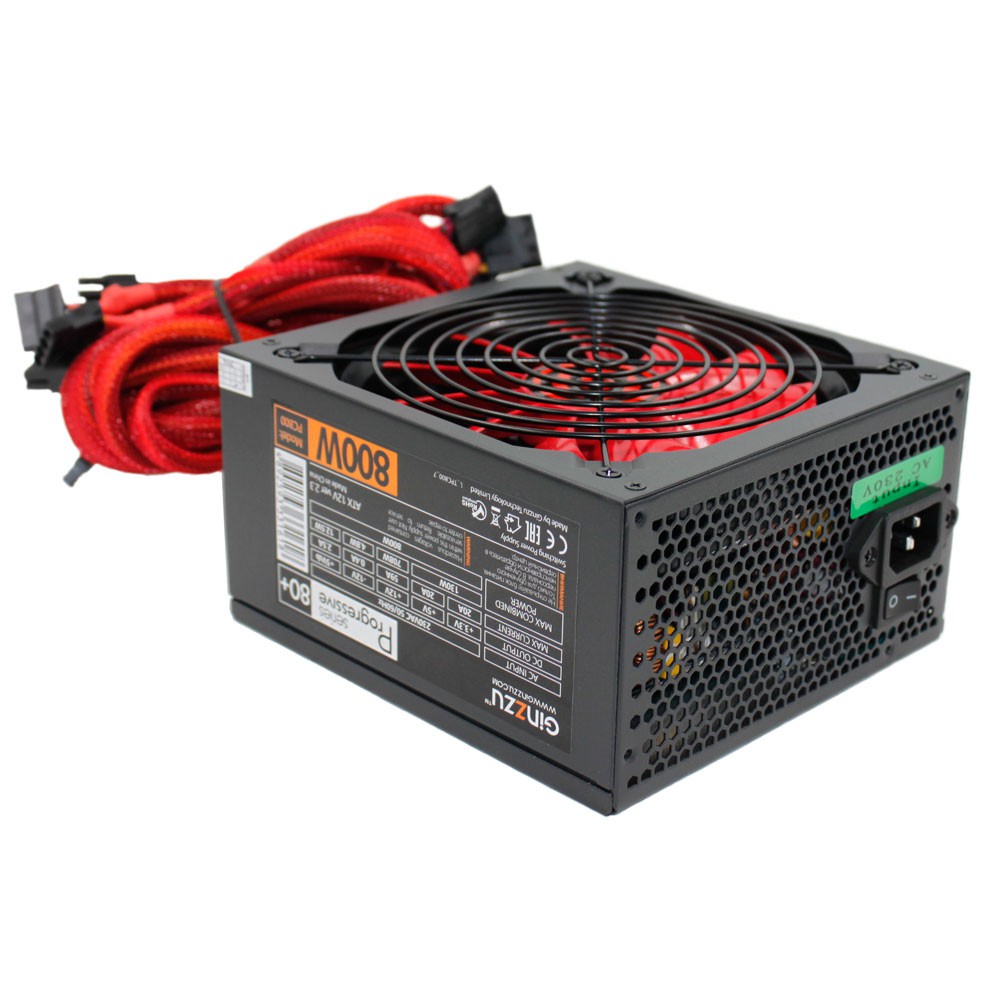   800W GINZZU PC800 ATX 2.3 140mm(red) (OVP/UVP/OPP/SCP/SIP) 80+ (>80%) APFC