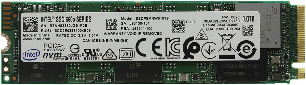 Жесткий диск SSD 1Tb INTEL 660p (SSDPEKNW010T8X1)