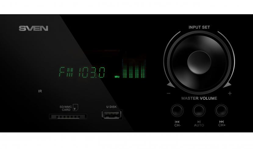Акустическая система 2.1 Sven MS-2100 Black (2x15+50W, FM, USB, SD, часы, ДУ)