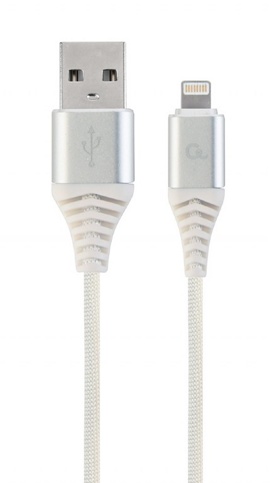 Кабель Cablexpert CC-USB2B-AMLM-1M-BW2 1m Silver/white (8-pin Lightning вилка - USB Type-A вилка, Металл+ткань)