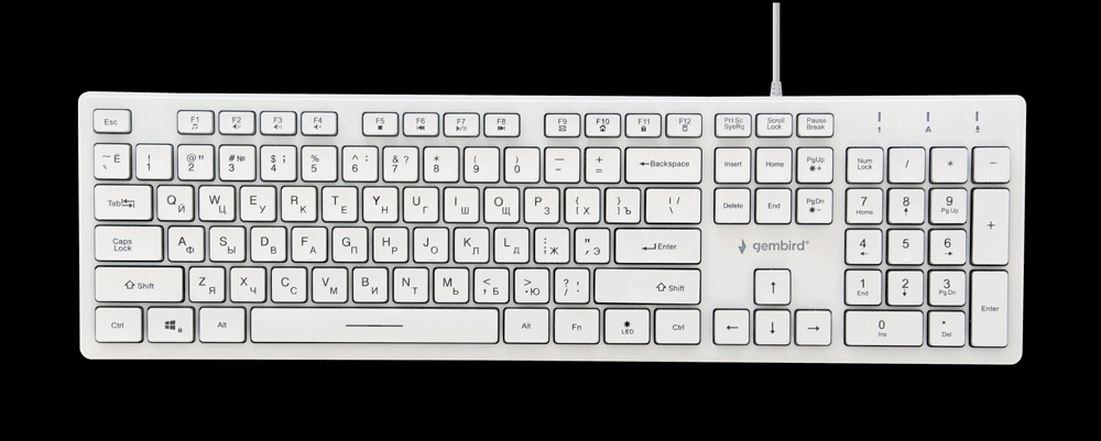 Клавиатура Gembird KB-UML3-01-W-RU White (USB, m/media, с подсветкой)