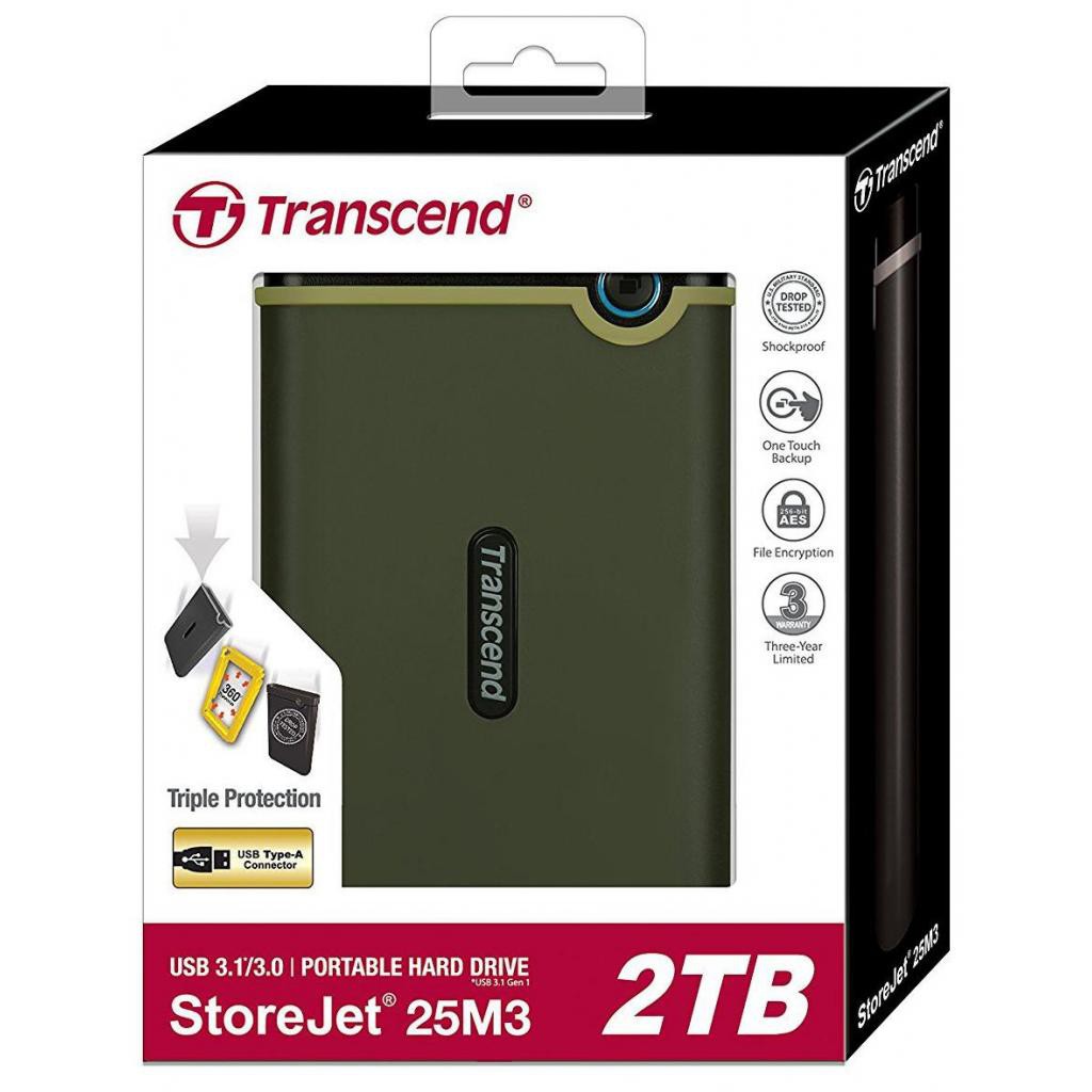 Внешний жесткий диск 2Tb Transcend StoreJet 25M3 Slim (TS2TSJ25M3G) Military Green 2.5" USB 3.0