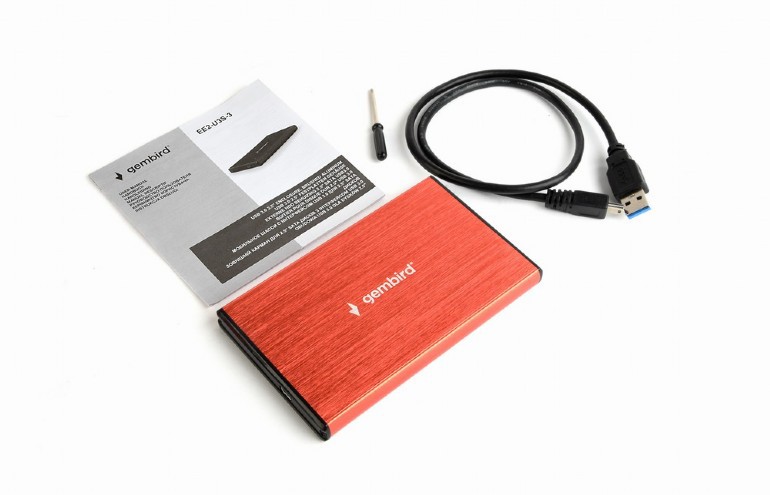 Бокс для внешнего подключения Cablexpert EE2-U3S-3-R Red (2.5" SATA, USB3.0, Win10, 7-9.5mm)