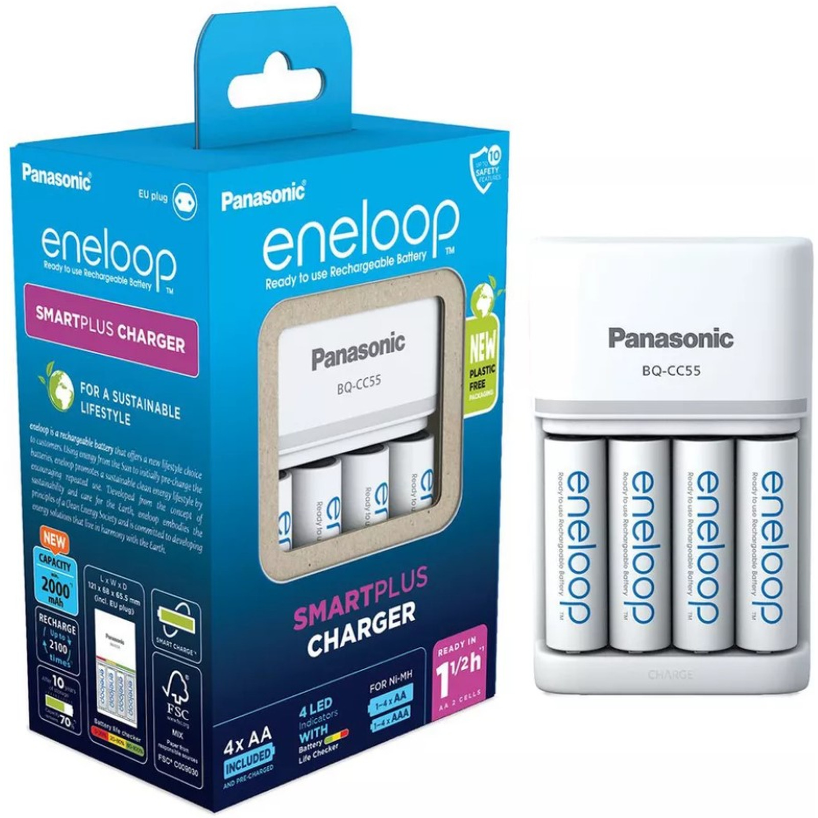 Аккумулятор Panasonic Eneloop BQ-CC55/4xBK-3MCDE Smart&Quick (K-KJ55MCD40E) (Аккумуляторы + зарядное устройство)
