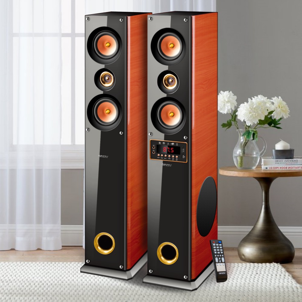 Напольная акустическая система GINZZU GM-327 (2x100W/BT/USB/SD/FM/AUX/EQ/ДУ, темный орех)