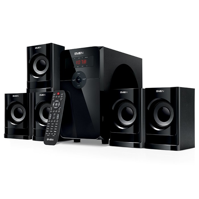 Колонки Sven HT-201 Black (5.1, 80W, пульт ДУ, MMC, SD, BT, Radio, USB)