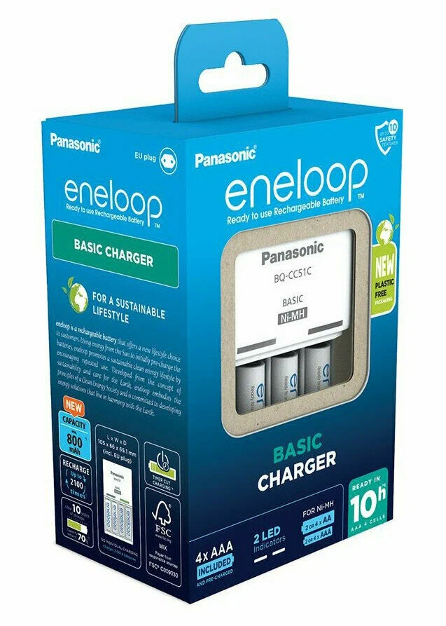 Аккумулятор Panasonic Eneloop BQ-CC51/4xBK-4MCCE Basic Charger (K-KJ51MCD04E) (Аккумуляторы + зарядное устройство)