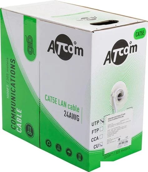 Кабель UTP Atcom AT3800 305м медь 0.5мм витая пара
