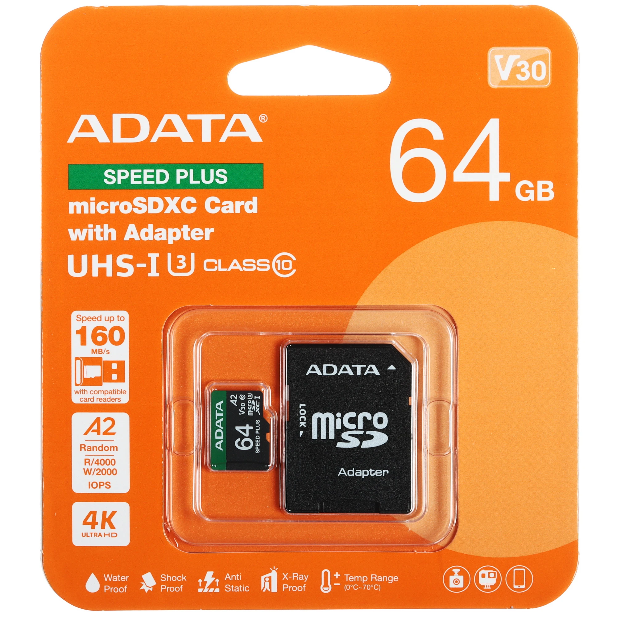 Карта памяти 64Gb ADATA SPEED PLUS (UD64GUI3V30A2SP-RA1)