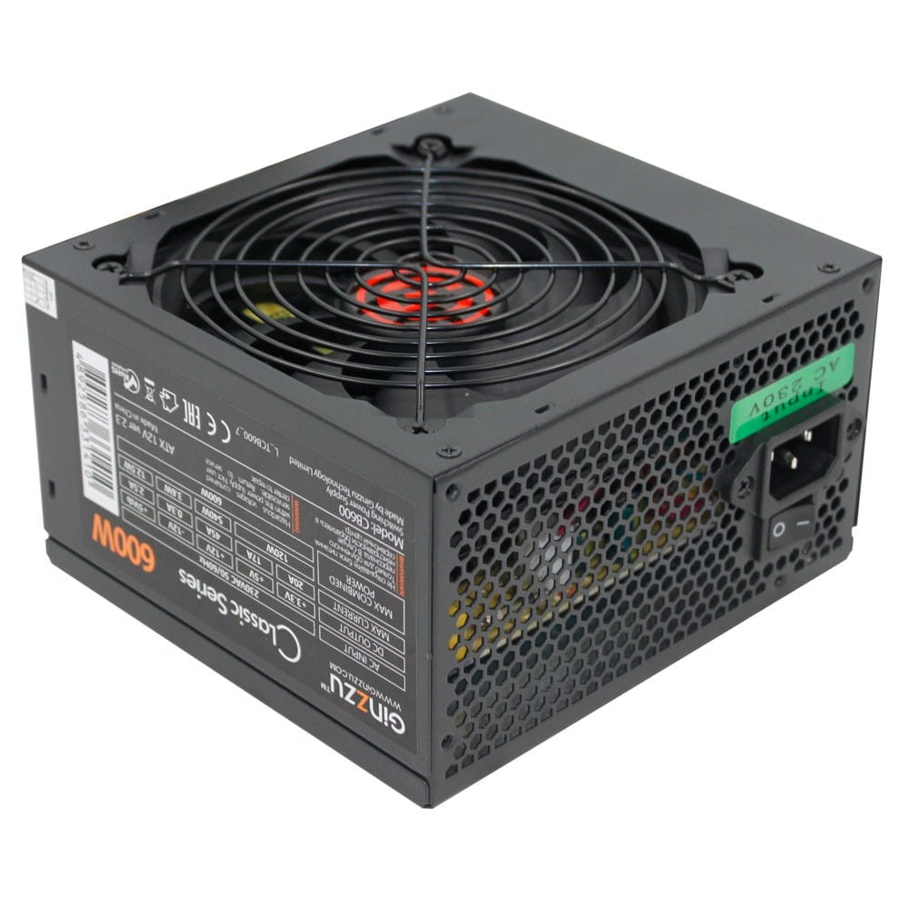 Блок питания 600W GINZZU CB600 (120мм, 24+8pin, 2x6/8pin, 3xMolex, 4xSATA, КПД>75%)