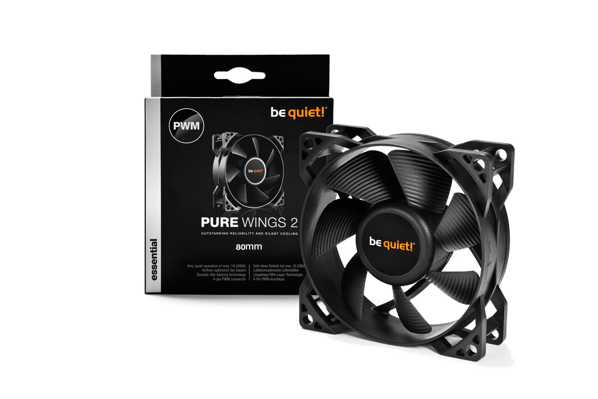 Вентилятор be quiet! Pure Wings 2 80mm PWM (BL037) (80мм, 1900rpm, 26.3CFM, 19.2dB, 4-pin, Rifle)