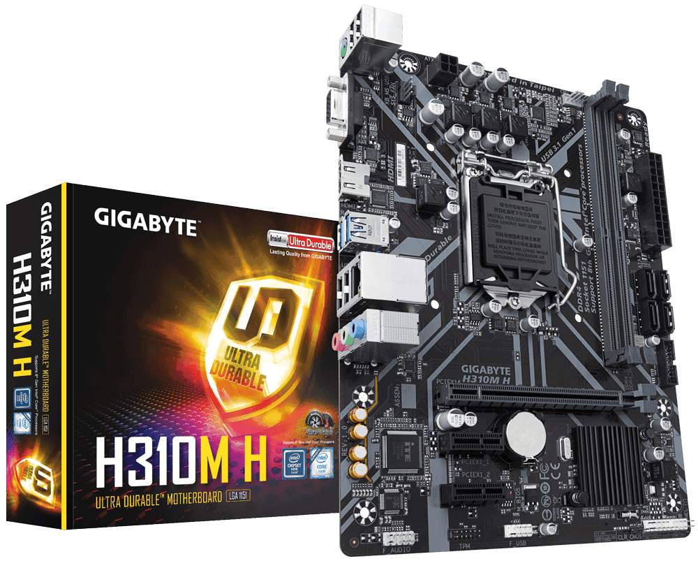 Материнская плата Gigabyte H310M H H310 2xDDR4-2666 1xPCI-Ex16 SATA3 USB3.0 microATX (Soc1151)