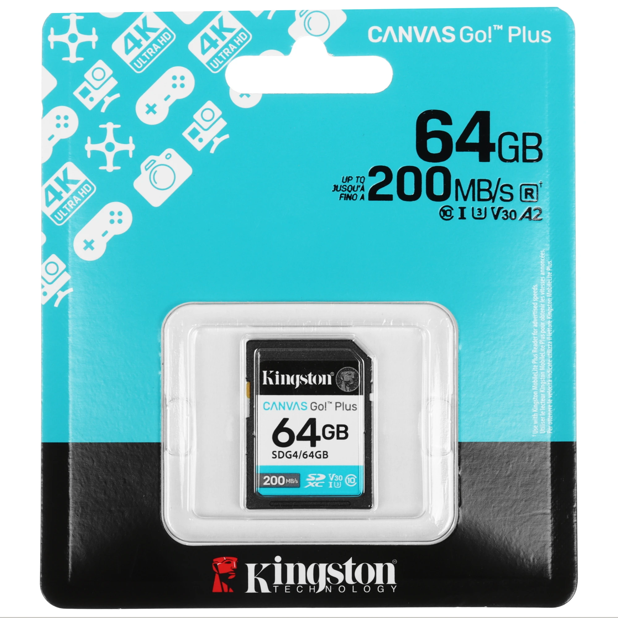 Карта памяти 64Gb Kingston Canvas Go Plus (SDG4/64GB)