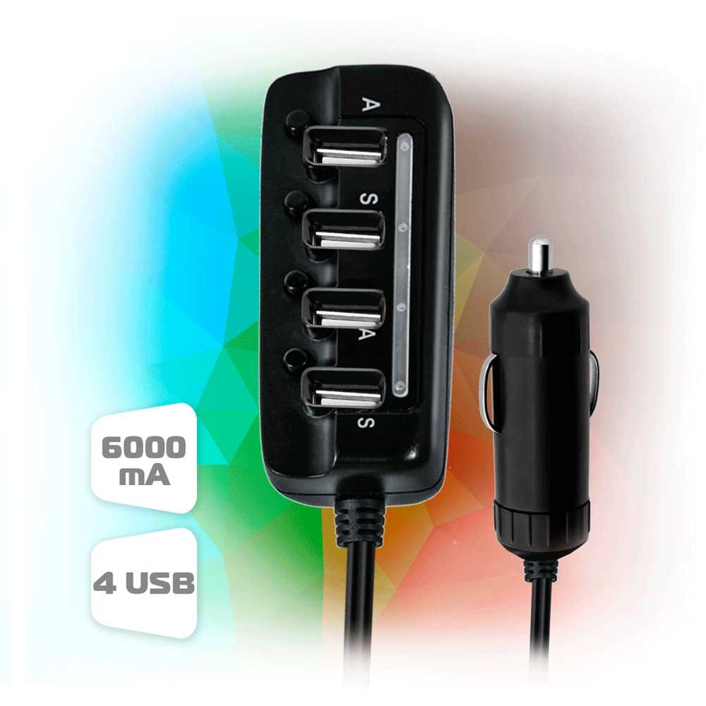 Автомобильное зарядное устройство GINZZU GA-4430UB Black (5V/6A(суммарно), 4 порта USB +удлинитель 80см)