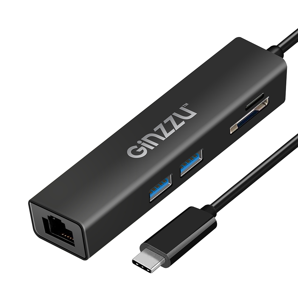 Разветвитель USB (USB-хаб) GINZZU GR-568UB (Type-C - microSDXC+SDXC/SDHC+2xUSB3.0 хаб+RG 45 GLan)