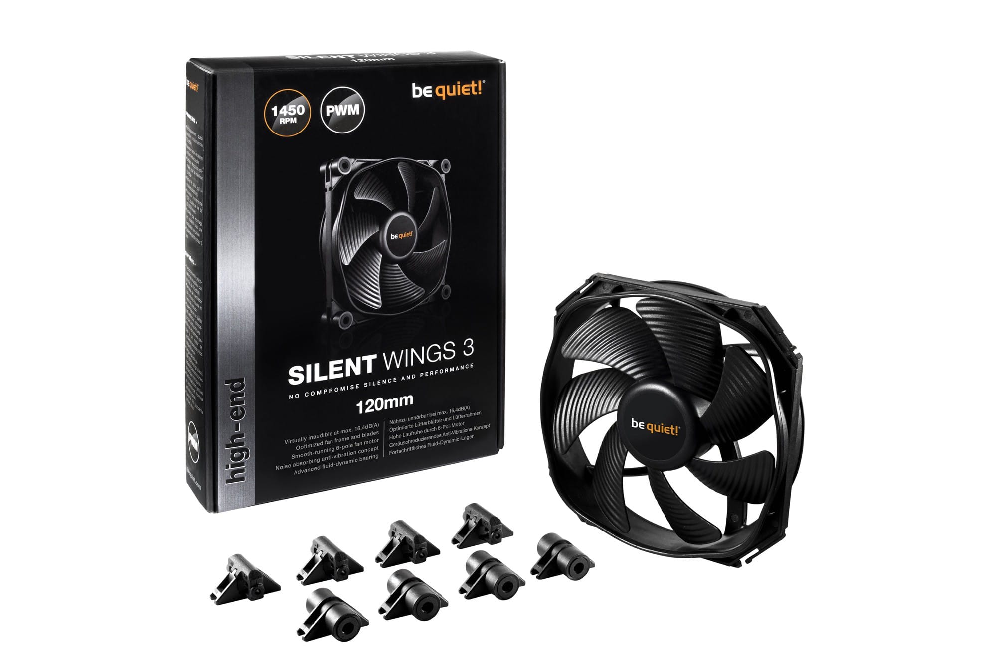 Вентилятор be quiet! Silent Wings 3 120mm PWM (BL066) (120мм, 1450rpm, 50.5CFM, 16.4dB, 4-pin, FDB)